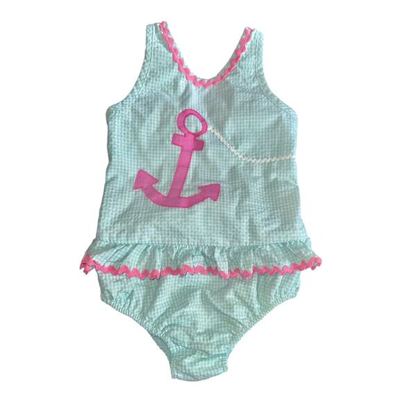 Funtasia too Dallas 5T Blue checkered pink Anchor bathing suit tutu one piece - Picture 7 of 9